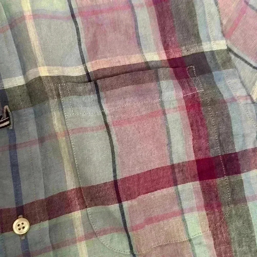 NWT Vineyard Vines 100% Linen Long Sleeve Button Down Plaid Shirt Men’s Size XS - Picture 9 of 13